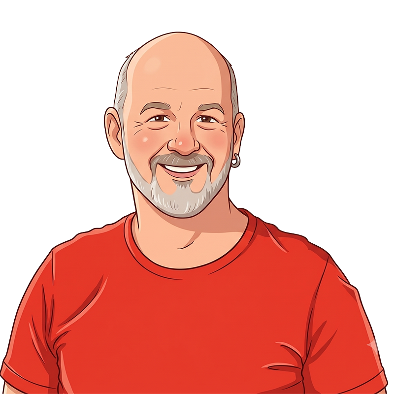 Dirk Bremer mit rotem T-Shirt (Comic-Style)